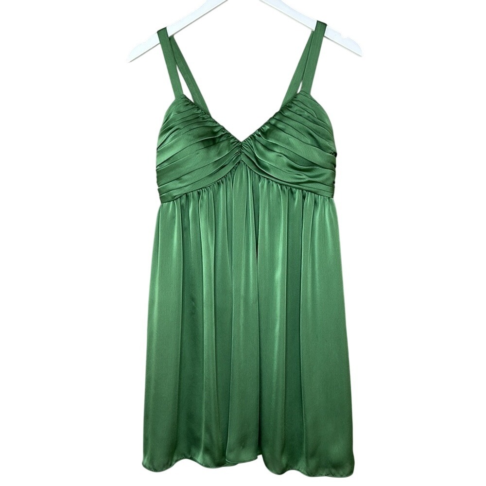 Vineyard Collection Green Gathered Bust Sleeveless Bow‎ Back Mini Dress Size 8